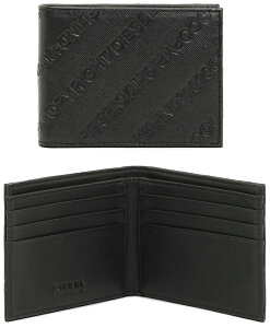 DIESEL ディーゼル 折財布二つ折り札入れ&カード入れエンボスコピーライトロゴ2つ折り財布カード入れブラックサフィアーノレザーNEELA XS T8013BKスリムシルエット エンボスロゴサイフ ウォレ