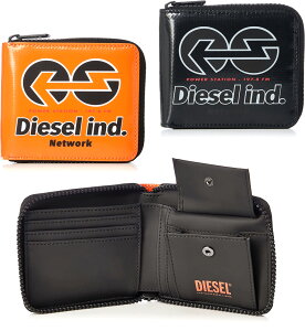 DIESEL ディーゼルラウンドファスナー小銭入れ付き二つ折り財布アローロゴ オレンジ ブラック耐水性&防汚性に優れたターポリンラウンドジップウォレットパワーステーション 2財布 ZIPPIHIRES