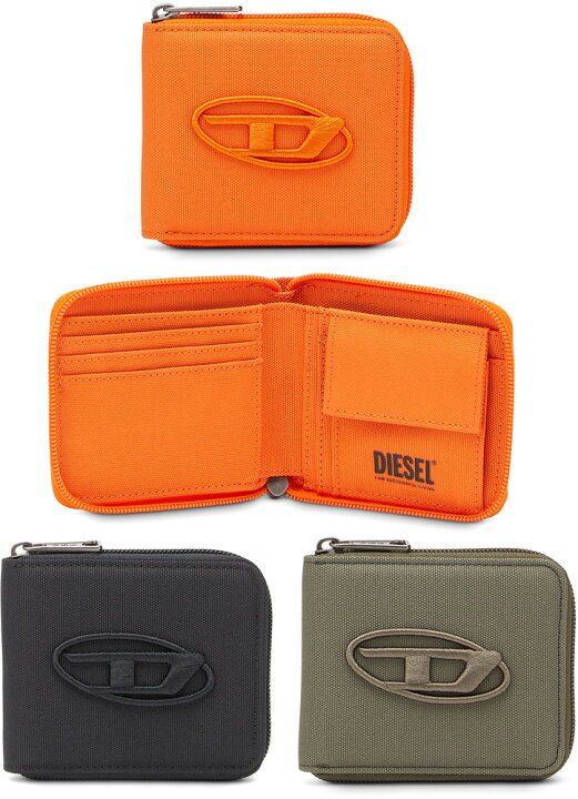 DIESEL グレー オレンジ レザー カードケース 