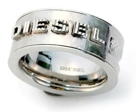 DIESEL ディーゼル リングオーバルロゴプレートジェントリング シルバー×ガンメタ 指輪メンズ レディース ロゴリング 8910POLAND POLISHED STAINLESS STEEL RING