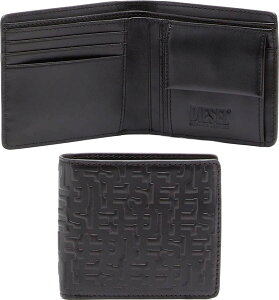 DIESEL ディーゼルメンズ オールオーバーパネルモノグラムロゴ立体型押しモノグラムプリントカーフレザー小銭入れ付き二つ折り財布 ブラックインサイドエンボスロゴウォレット2つ折り財布