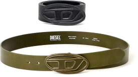 DIESEL ディーゼルDメタルプラークオーバルロゴプレートスムースカウレザーベルトブラック ダークブラウンヴァケッタレザーDロゴ楕円プレートバックT8013OVAL COWLEATHER BELT