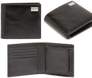 DIESEL ディーゼル メンズ小銭入れ付き二つ折り財布ブラックスクエアロゴ刻印プレートフラップ付きオープンコインポケットブラックカウレザー メタルプラーク 2折りサイフ ウォレットHIRESHS