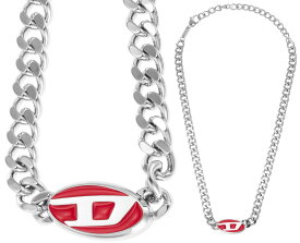 DIESEL ペンダントネックレスディーゼル レッド ブラック オーバルDロゴプレート シルバー立体ロゴチャーム アクセサリー メンズ レディース喜平チェーンネックレス ラッカーアクセントPENDANT NECKLACE 040RE040BK