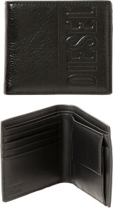 DIESEL ディーゼル メンズ小銭入れ付き二つ折り財布立体エンボスロゴ ブラックスムースカウレザートーンオントーン さいふ サイフ 2折り財布フラップコインポケット SMALL COIN WALLET