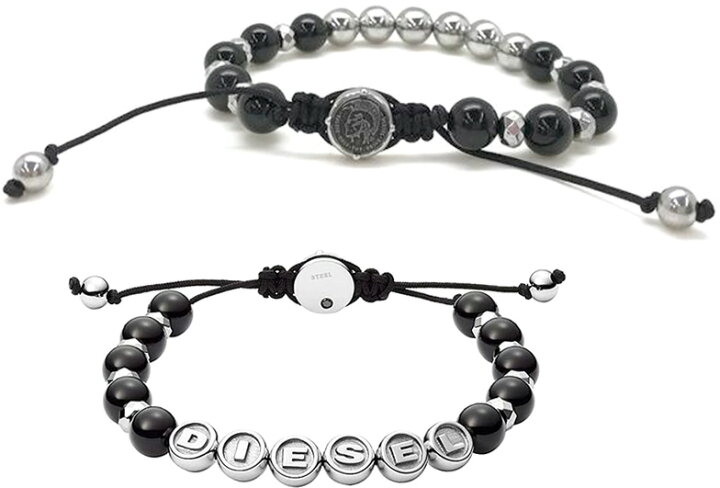keさま限定 DIESEL スカルモチーフ ブラックビーズブレスレット 