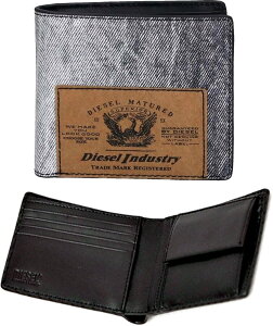 DIESEL ディーゼル メンズ小銭入れ付き二つ折り財布ペーパージャクロンロゴパッチブラックデニム×レザーデジタルプリントウォレット2折り財布 コンパクトウォレットJACKRONH1939WHBKWALLET
