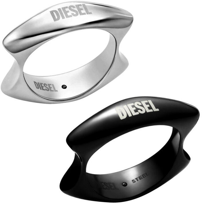 DIESEL】ロゴ ワイドバンド 太めスチールリング シルバー 16号 15号 