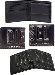 DIESEL ディーゼル メンズ小銭入れ付き二つ折り財布3D立体エンボスロゴ ブラッシュブラックダブルレイヤーメタリックフェイス コインウォレットT8013BK FOLD COIN WALLET さいふDSL 3D BI FOL COIN S ZIP WA