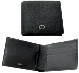 DIOR HOMME ディオールオムCDロゴプレート2つ折り財布ブラック型押しレザーカードホルダー二つ折り財布 レザーウォレット札入れ クリスチャンディオールChristian Dior H00NBKグレインドカーフスキンルテニウムコーティングアイコン