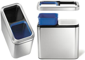 ブルー10L&ブラック10L 計20L ごみ箱ゴミの分別 フレームカバーでスマートにステンレススチールゴミ箱 ダストボックス取り外し可能リサイクルインナーバスケットデスク横やキッチン、リビ