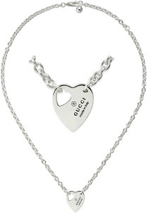 GUCCI グッチ レディースオープンハートカットアウトペンダントネックレス打ち抜きハート チェーンネックレストレードマーク エングレービングロゴスターリングシルバー925 パドロックチャ