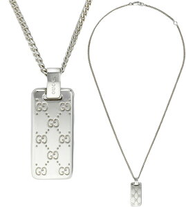 GUCCI グッチ メンズ レディースドット×GGパターンペンダントネックレス グッチシグネチャーGGタグスクエアプレートエングレービングGGロゴ スターリングシルバー925ユニセックス 男女兼用 PE