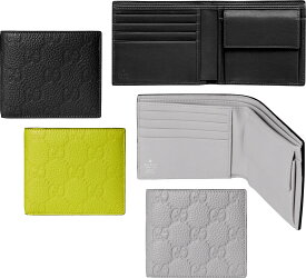 GUCCI グッチ メンズ小銭入付き 二つ折り財布GGエンボスパターン グレインレザーブラック ライトグレー イエローインプリントGGアイコン モアレライニングGGロゴ2つ折り財布革 型押しレザーMEN'S IMPRINT 1000AAE843520YE1412LGY