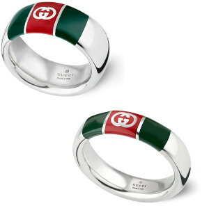 GUCCI グッチ 指輪 メンズ レディースウェブストライプ ダブルGロゴスターリングシルバー ノーマルリング ワイドリング男女兼用 ペアリングとしてもOKグリーン×レッド ウェブラインWEBRING8518B