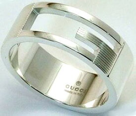 グッチ シルバーリングGUCCI RINGGロゴ打ち抜き スリムメンズ レディース 男女兼用指輪 ペアリングとしてもOK09840 8106 925SVスターリングシルバー925