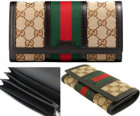 GUCCI グッチ 小銭入れ付き二つ折り長財布エンボスロゴ ウェビングラインヴィンテージ ウェブ GGキャンバス 2つ折り中財布ベージュ×ブラック ×ダークブラウン 9775BK9791DBRレッド×グリーン サイフ さいふ VINTAGE WEB