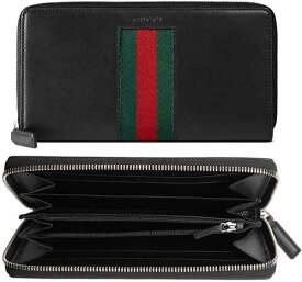 GUCCI グッチ小銭入れ付きラウンドファスナー長財布ウェブライン ブラック グリーン×レッドラインWEB LINE 1060 シグネチャーウェブレザージップアラウンドクロージャーウォレットハンドペイント エッジ