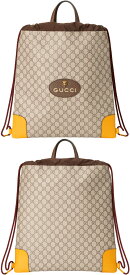 GUCCI グッチ バックパックベージュ×ダークブラウンダブルレザーハンドル イエローレザートリムスプリームキャンバスGG柄デイバッグ リュックサックタイガー 8858BEDBR GGプラスコーティングマイクロファイバーファブリック