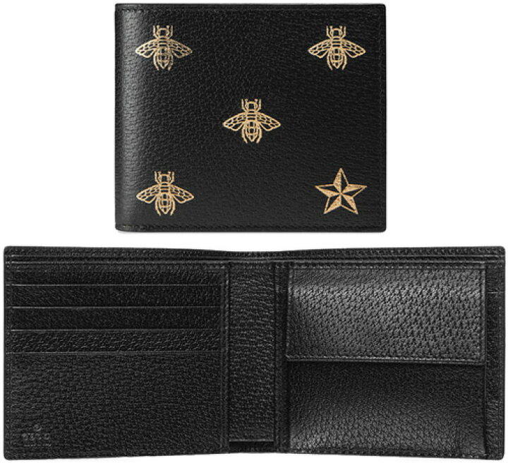楽天市場 Gucci グッチ小銭入れ付き２つ折り財布ブラック フォードサイドロゴハチ 8474bk 二つ折り財布カーフスキンレザー蜂 星 サイフ さいふ ウォレットメンズにプレゼントで大人気ゴールドビー スター Kaminorth