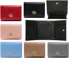 GUCCI グッチ小銭入れ付きGGロゴ 3つ折り財布プチマーモントレザーウォレットライトピンク レッド ブラックベージュ ライトブルー グレー アイボリーゴールドトーンダブルG テクスチャードレザーPETITE MARMONT