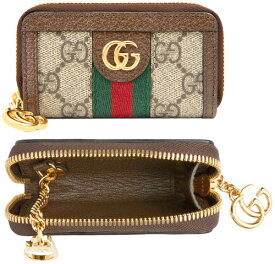 GUCCI グッチ キーフック付きラウンドファスナーコインケースキーケース 小銭入れ キーホルダーダブルGロゴ ベージュ×ブラウングリーン×レッドウェブラインフィディアリングホルダーダブルG チャーム GGロゴ 8745BEDBR