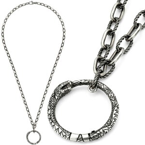 GUCCI グッチ ペンダントネックレススネイクリングトップエイジングフィニッシュスターリングシルバー自らの尾を咥えて環となったヘビ コンシールドクラスプクロージャーマルチリンクチ