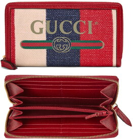 GUCCI グッチ 小銭入れ付きラウンドファスナー長財布シルヴィバイアデラストライプヴィンテージプリントロゴレッド×ブルー×ホワイト リネンキャンバスウォッシュドエフェクト入りハイビスカスレッドレザートリム9093RENVWHOPHIDIA