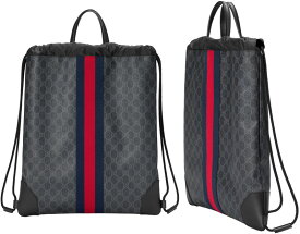 GUCCI グッチ バックパックダークグレー×ブラック ウェブライン ネイビー×レッドソフトGGスプリームキャンバスGG柄デイバッグ リュックサックコーティングマイクロファイバーファブリックドローストリングロープストラップ1071DGYBK かばん 鞄