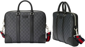 GUCCI グッチ ビジネスバッグエンボスロゴレザータグスプリームGGキャンバスダークグレー×ブラックウェブラインショルダーストラップネイビー×ブラック 調整可能2WAYショルダーバッグ ブリーフケースブラックレザートリム 1095DGYBK