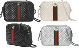 GUCCI グッチダブルGロゴ ショルダーバッグブラック シルバー オフホワイトキルティングシャイニーレザーグリーン×レッドウェブラインヴィスコースライニングスモールクロスボディバッグ鞄 カバン BAG 8562SL1060BK9179OWH GG