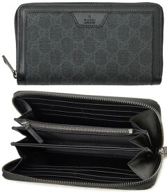 GUCCI グッチ小銭入れ付きラウンドファスナー長財布 コーティングGGキャンバスブラック×ダークグレー KGDHR1078 エンボスロゴGGスプリームキャンバス 二つ折り長財布SUPREME GG