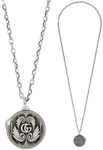 GUCCI グッチバイカラー立体ラウンドリーフペンダントネックレスダブルG スネークトリムエングレービングうろこ蛇縁取り メンズ レディースエイジングフィニッシュバイカラースターリング