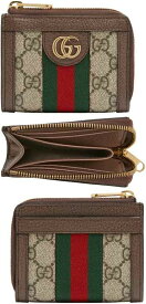 GUCCI グッチ ダブルGロゴL字ファスナー小銭入れ付きクレジットカードケースジップコインケース GG柄 ベージュ×ブラウンコーティングGGスプリームキャンバスグリーン×レッド ミニサイズジップ付きポーチ OPHIDIAZIPARROUND8745BEBR