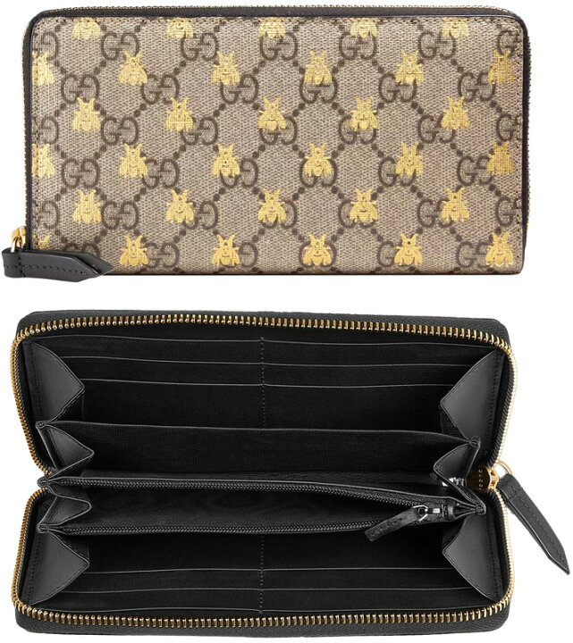 楽天市場 Gucci グッチ小銭入れ付きラウンドファスナー長財布プリントゴールドビー Gg柄ベージュ ダークブラウン ハチ 蜂ggスプリームキャンバス Bee19bedbrブラックレザートリム ジップウォレットメンズ レディース カーフスキンレザー Kaminorth
