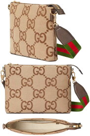 GUCCI グッチ ショルダーバッグキャメルベージュ×ダークブラウンウェブビングラインショルダーバッグブラウンレザー トリム メッセンジャーバッグジャンボGGキャンバス レッド×グリーン2570BEDBRARICAコットンリネンライニング バック