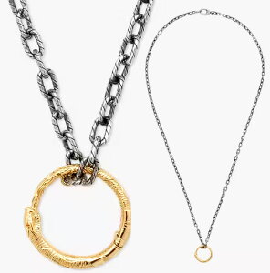 GUCCI グッチ ペンダントネックレス18Kイエローゴールドスネイクリングトップスターリングシルバー チェーン自らの尾を咥えて環となったヘビ コンシールドクラスプクロージャーマルチリン