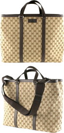 GUCCI グッチ2WAYショルダーバッグエンボスロゴレザータグ GGキャンバスGG柄ベージュ×ダークブラウン トートバッグエンボスロゴレザータグ トートバッグメンズ レディース 男女兼用TOTEBAG9886BEDBRバック 鞄 カバン かばん