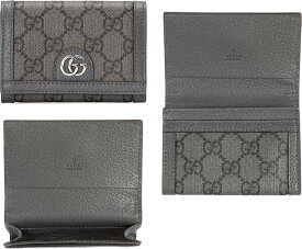 GUCCI グッチメンズ オフィディア2つ折り財布 名刺入れグレー×ブラック GGスプリームキャンバスグレーレザートリム 二つ折りカードホルダー小銭入れ付きクレジットカードケースパラジウムシルバーダブルGロゴ 定期入れ 1244GY パスケース