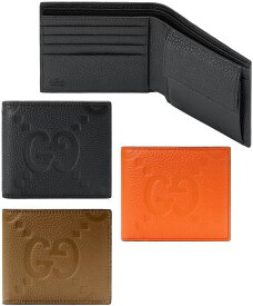 GUCCI グッチ メンズフロントジャンボGGエンボスロゴ小銭入れ付き二つ折財布 グリーントープブラウン ブラック オレンジ マキシバージョンロゴカーフレザー二つ折り財布モアレライニング ビッグロゴコインウォレット2801BR7505OR1000