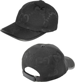 GUCCI グッチ ツバ付き帽子ブラックジャンボGGキャンバス レザーレザートリムGGパターンベースボールキャップメッシュバック コットンリネンライニング調節可能なフック＆ループクロージャー