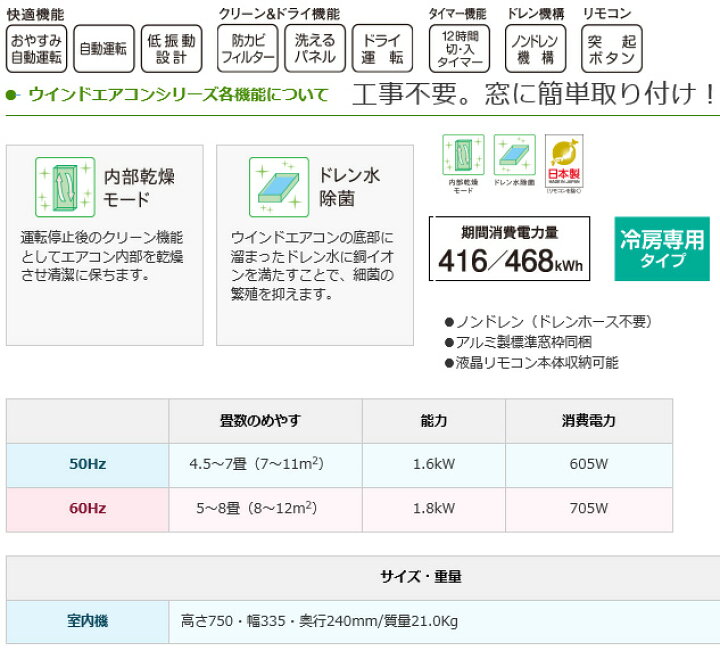 楽天市場】CORONA コロナ ウィンドウエアコン 4.5〜7畳冷房専用 窓用 