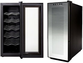 ご家庭でワインを静かに美味しく保管12本収納用ワインセラー設定温度デジタル表示付きLED照明ライト内蔵搭載1ドア タッチパネル ミラーガラスシルバーミラー×ブラック取り外し可能5段ラックSTALL WINE CELLAR