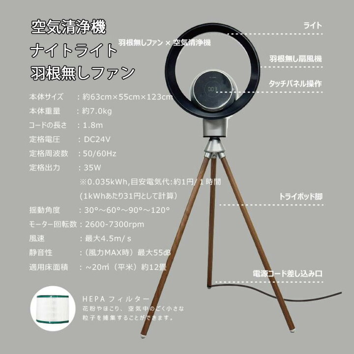 楽天市場】スマートデザイン空気清浄機付き扇風機LEDライト付き 