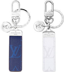 LOUIS VUITTON メンズ レディースロゴ刻印キーリング&フックルイヴィトン キーホルダーポルトクレネオLVクラブタイガレザーストラップモノグラムキャンバスブルー ホワイト グレー ブラック