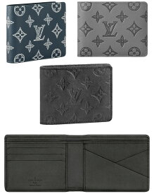 LOUIS VUITTON ルイヴィトン二つ折り財布 クレジットカードケースブラックモノグラムシャドウレザーエンボスモノグラムパターン レザーライニンググレー ポルトフォイユミュルティプル 2折財布 札入れルイビトン カードウォレット