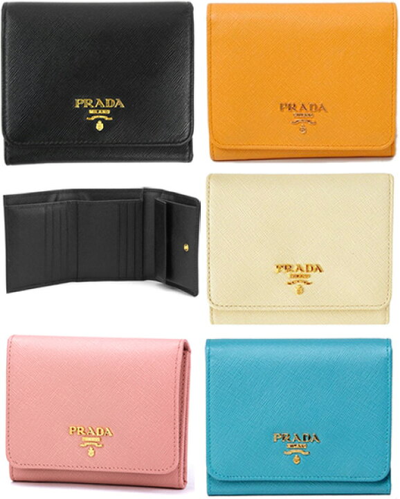楽天市場】PRADA プラダ 小銭入れ付き三つ折り財布 ブラック ピンク 