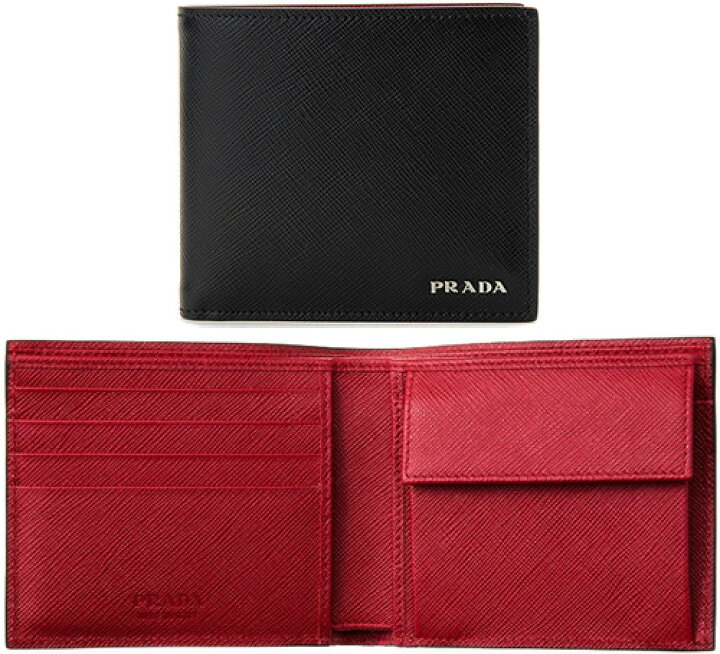 楽天市場】PRADA プラダ メンズ小銭入れ付き2つ折り財布ブラック  