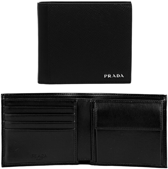 楽天市場】PRADA プラダ メンズ小銭入れ付き2つ折り財布ブラック  
