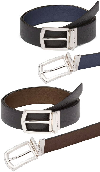 楽天市場】PRADA プラダ メンズレザーベルトロゴ刻印シルバーメタル 